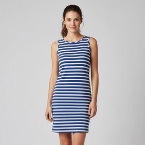 TART Blue & White Striped Sleeveless Knit Mini Dress with Linen Flex Size Medium